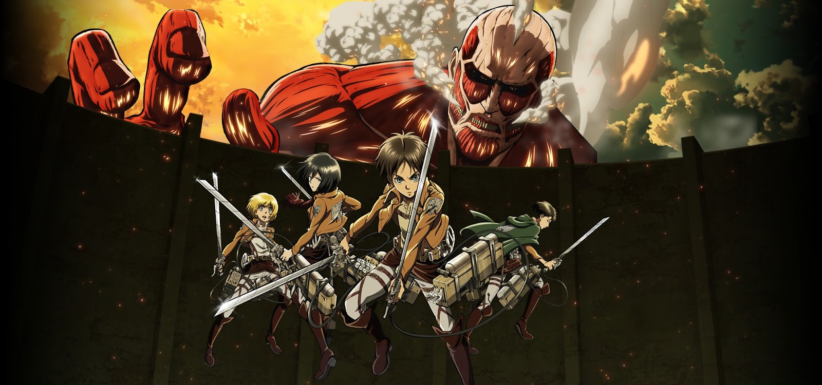 Tags: Scan, Official Art, Shingeki no Kyojin, Mikasa Ackerman, Levi, Eren Jaeger, Armin Arlert, Titan (Shingeki no Kyojin), Colossal Titan