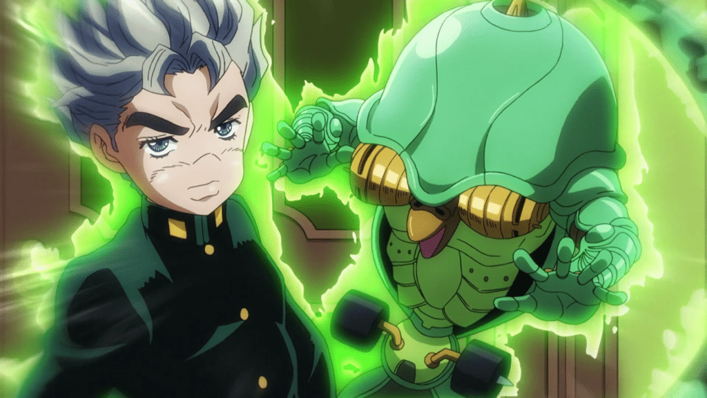 Koichi and his Stand, Echos, from JoJo's Bizarre Adventure.