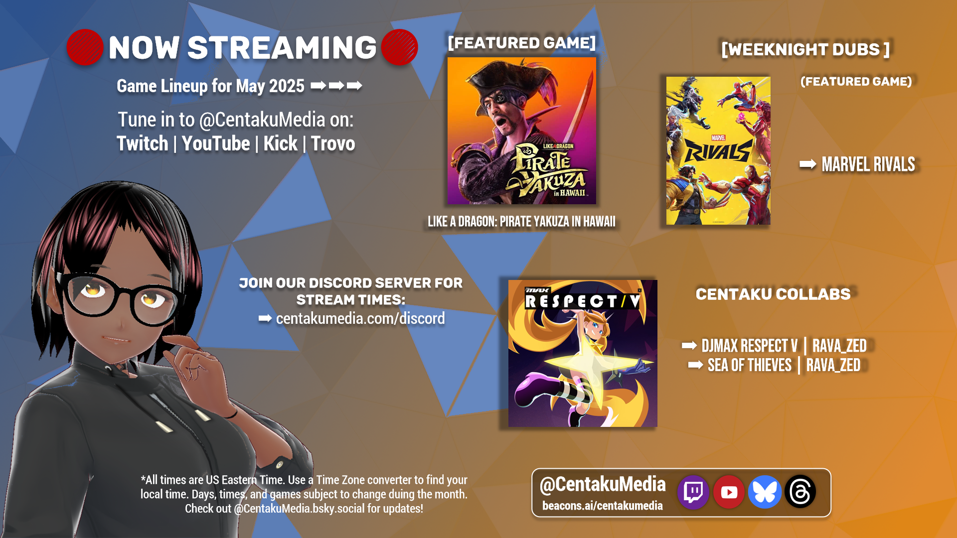 You are currently viewing Centaku Media | May 2025 Stream Schedule